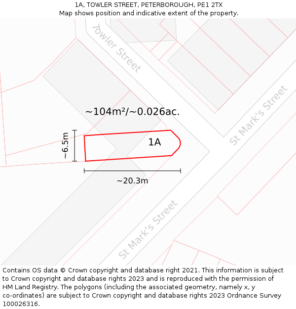 1A, TOWLER STREET, PETERBOROUGH, PE1 2TX: Plot and title map
