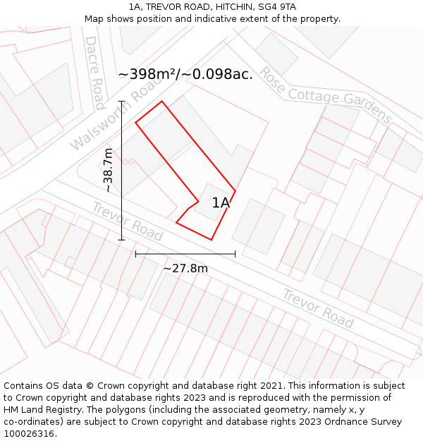 1A, TREVOR ROAD, HITCHIN, SG4 9TA: Plot and title map