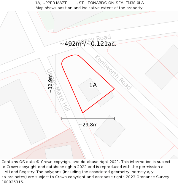 1A, UPPER MAZE HILL, ST LEONARDS-ON-SEA, TN38 0LA: Plot and title map