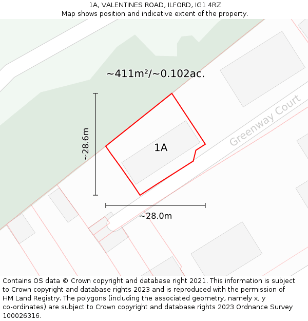1A, VALENTINES ROAD, ILFORD, IG1 4RZ: Plot and title map