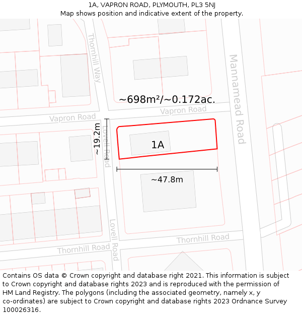 1A, VAPRON ROAD, PLYMOUTH, PL3 5NJ: Plot and title map