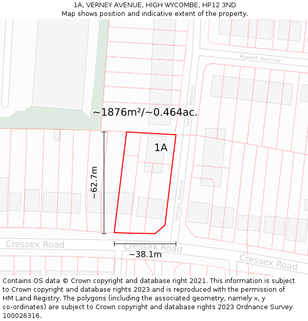 1A, VERNEY AVENUE, HIGH WYCOMBE, HP12 3ND: Plot and title map