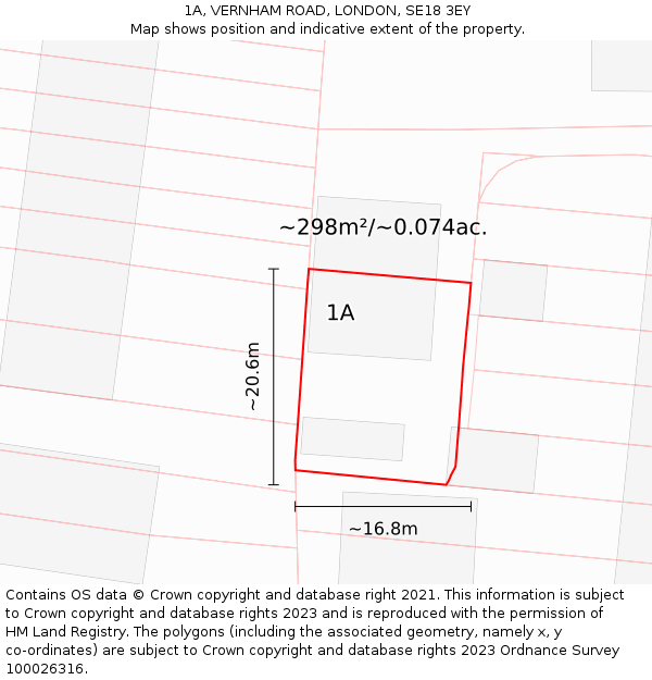 1A, VERNHAM ROAD, LONDON, SE18 3EY: Plot and title map