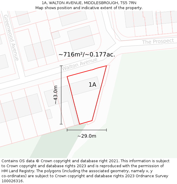 1A, WALTON AVENUE, MIDDLESBROUGH, TS5 7RN: Plot and title map