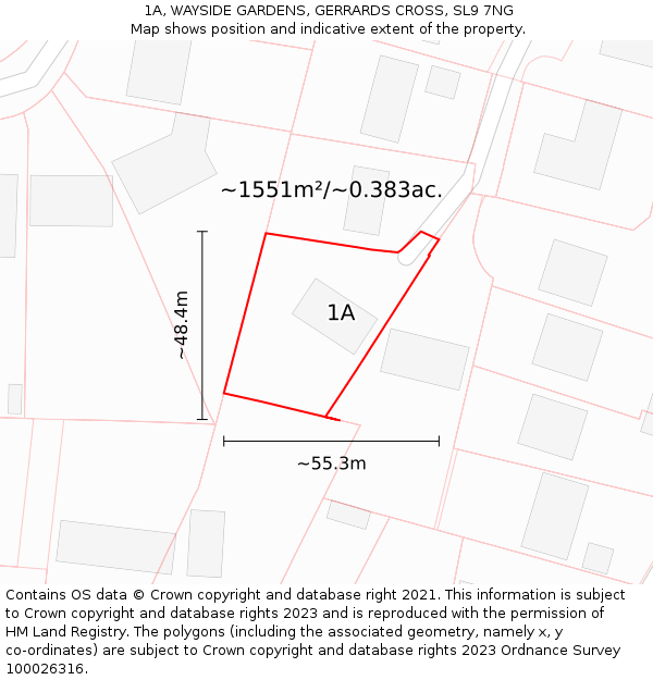 1A, WAYSIDE GARDENS, GERRARDS CROSS, SL9 7NG: Plot and title map