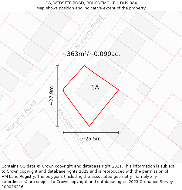 1A, WEBSTER ROAD, BOURNEMOUTH, BH9 3AX: Plot and title map