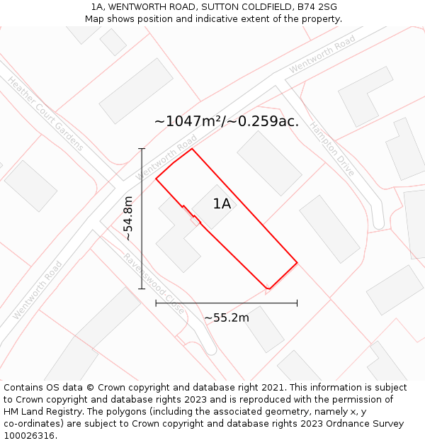 1A, WENTWORTH ROAD, SUTTON COLDFIELD, B74 2SG: Plot and title map