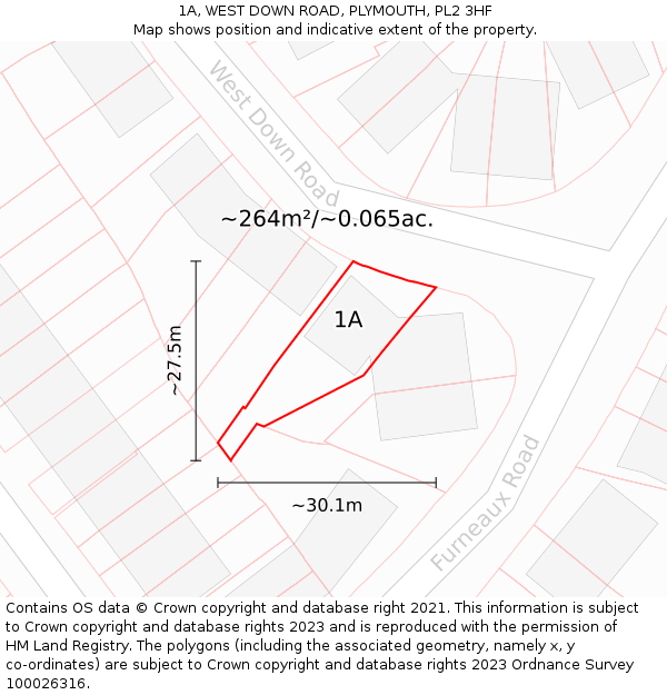 1A, WEST DOWN ROAD, PLYMOUTH, PL2 3HF: Plot and title map