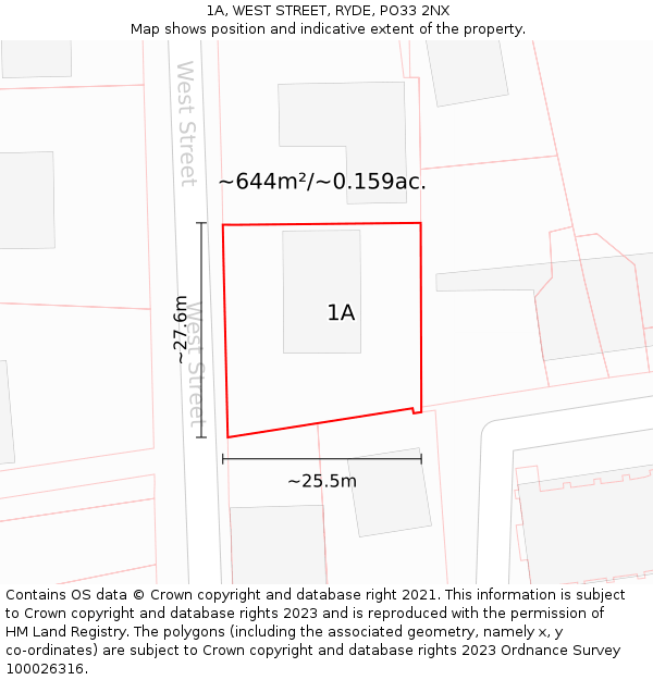 1A, WEST STREET, RYDE, PO33 2NX: Plot and title map