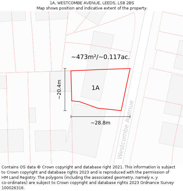 1A, WESTCOMBE AVENUE, LEEDS, LS8 2BS: Plot and title map