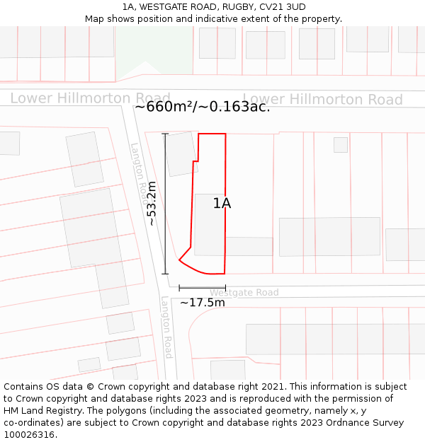 1A, WESTGATE ROAD, RUGBY, CV21 3UD: Plot and title map