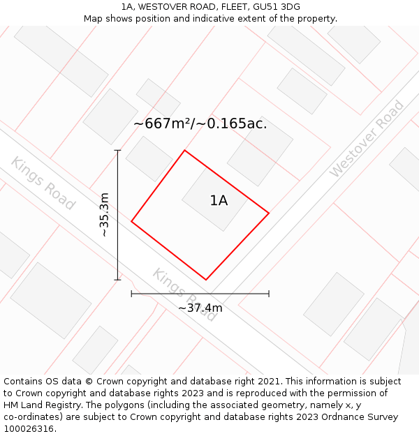 1A, WESTOVER ROAD, FLEET, GU51 3DG: Plot and title map