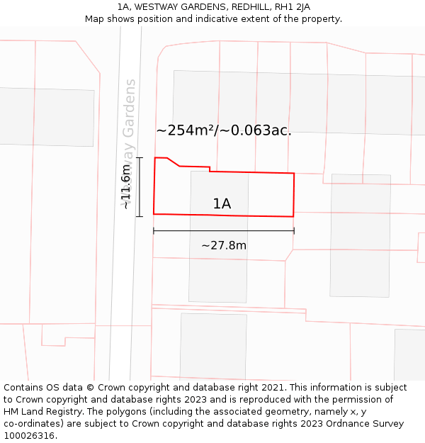 1A, WESTWAY GARDENS, REDHILL, RH1 2JA: Plot and title map