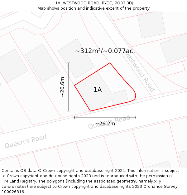1A, WESTWOOD ROAD, RYDE, PO33 3BJ: Plot and title map