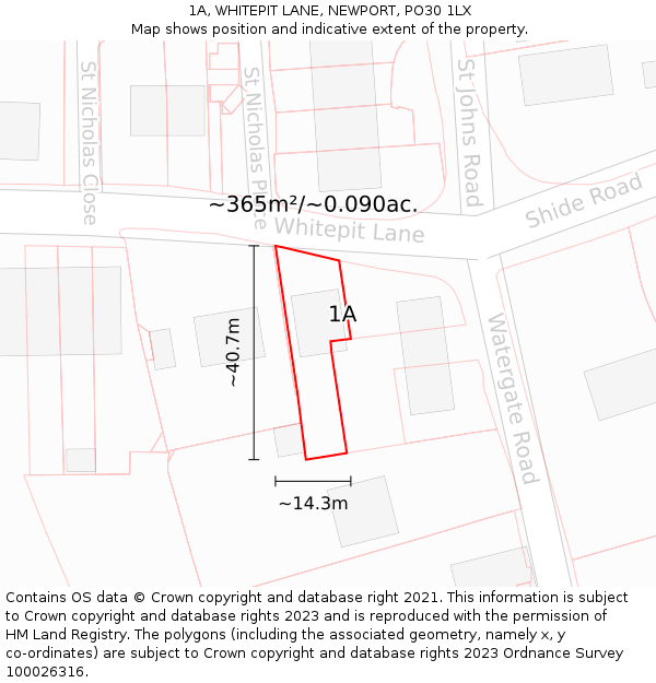 1A, WHITEPIT LANE, NEWPORT, PO30 1LX: Plot and title map