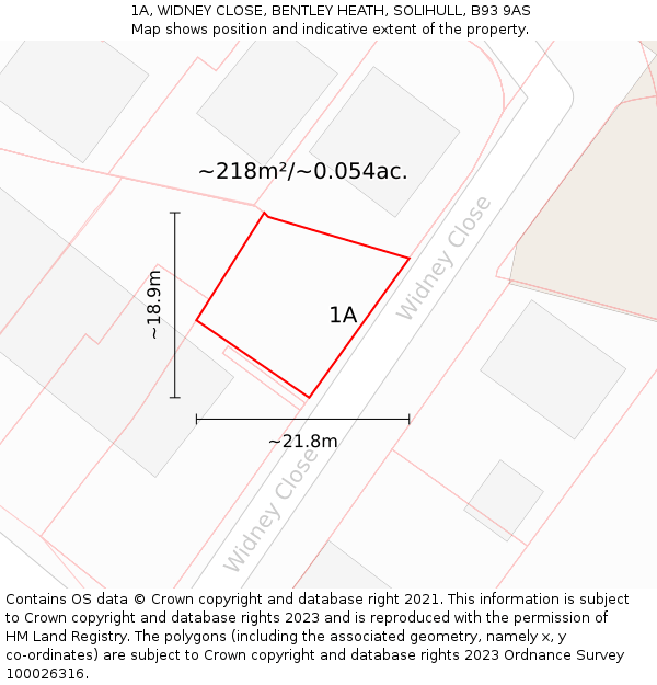 1A, WIDNEY CLOSE, BENTLEY HEATH, SOLIHULL, B93 9AS: Plot and title map