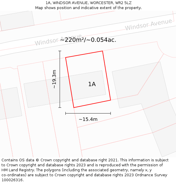 1A, WINDSOR AVENUE, WORCESTER, WR2 5LZ: Plot and title map