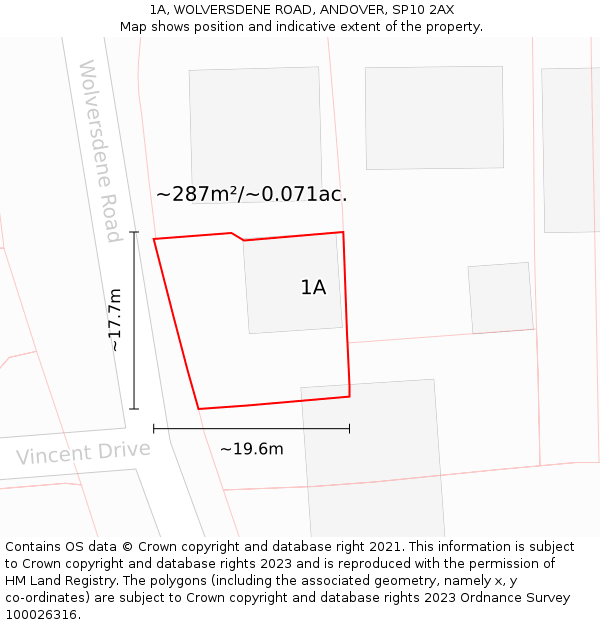 1A, WOLVERSDENE ROAD, ANDOVER, SP10 2AX: Plot and title map