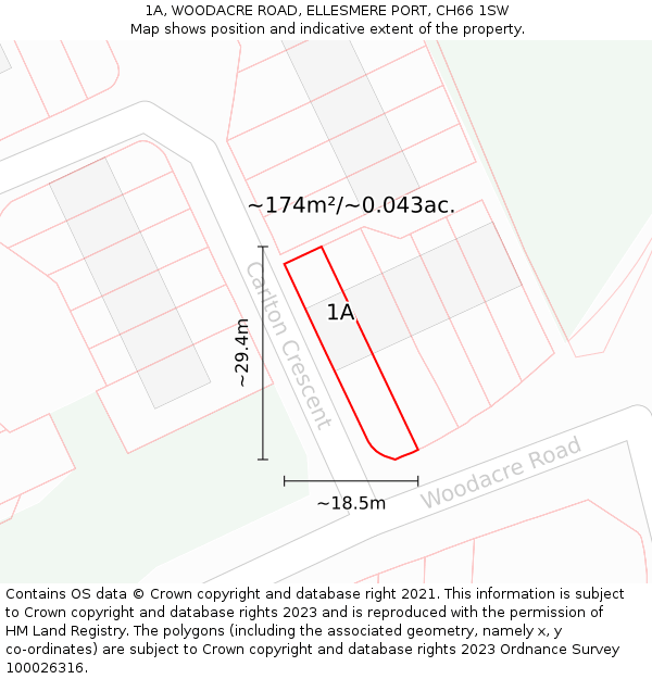 1A, WOODACRE ROAD, ELLESMERE PORT, CH66 1SW: Plot and title map