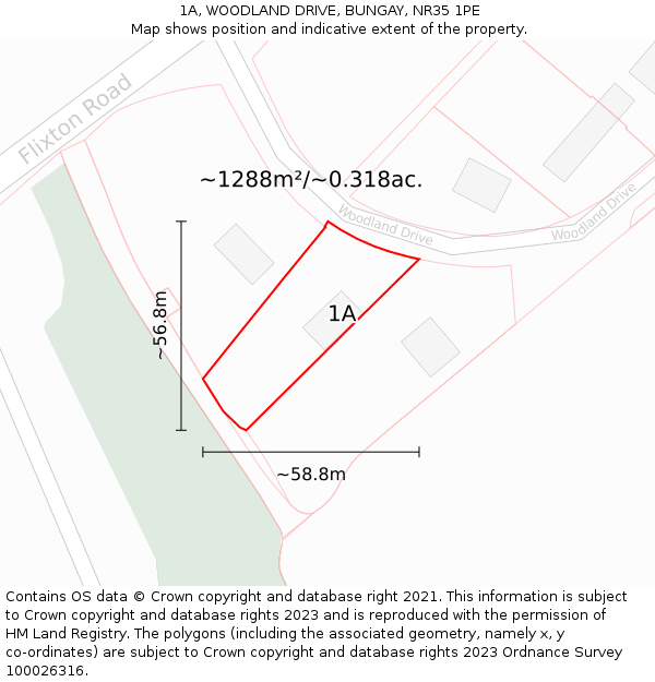1A, WOODLAND DRIVE, BUNGAY, NR35 1PE: Plot and title map