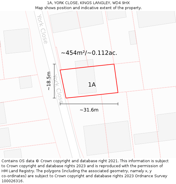 1A, YORK CLOSE, KINGS LANGLEY, WD4 9HX: Plot and title map