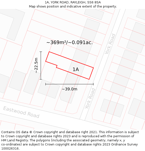 1A, YORK ROAD, RAYLEIGH, SS6 8SA: Plot and title map