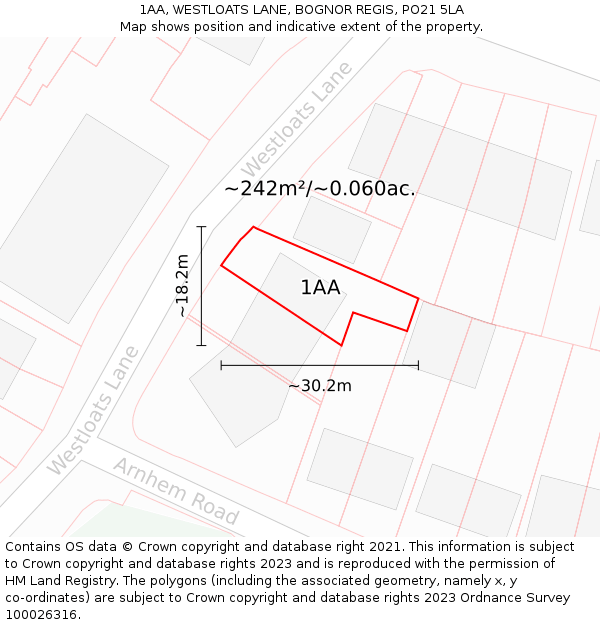 1AA, WESTLOATS LANE, BOGNOR REGIS, PO21 5LA: Plot and title map