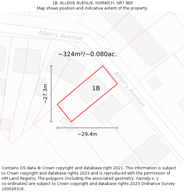 1B, ALLENS AVENUE, NORWICH, NR7 8EP: Plot and title map