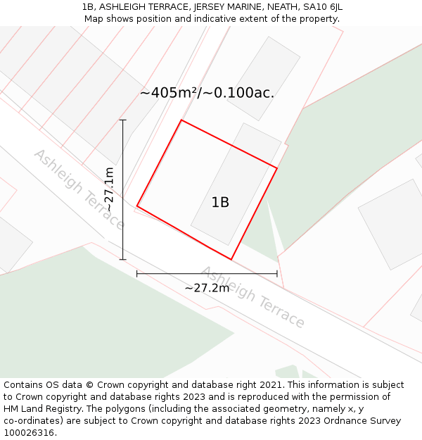 1B, ASHLEIGH TERRACE, JERSEY MARINE, NEATH, SA10 6JL: Plot and title map