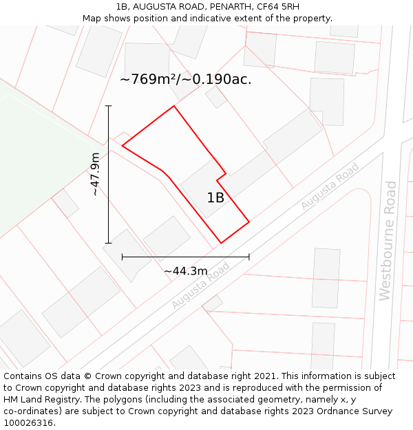 1B, AUGUSTA ROAD, PENARTH, CF64 5RH: Plot and title map