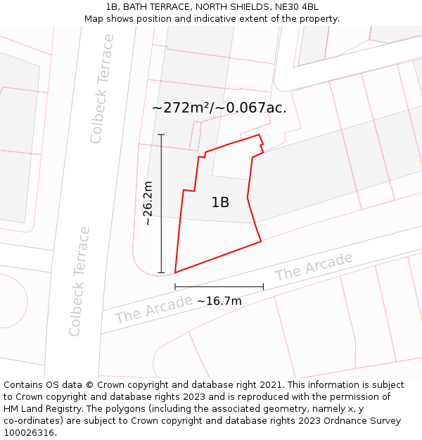 1B, BATH TERRACE, NORTH SHIELDS, NE30 4BL: Plot and title map