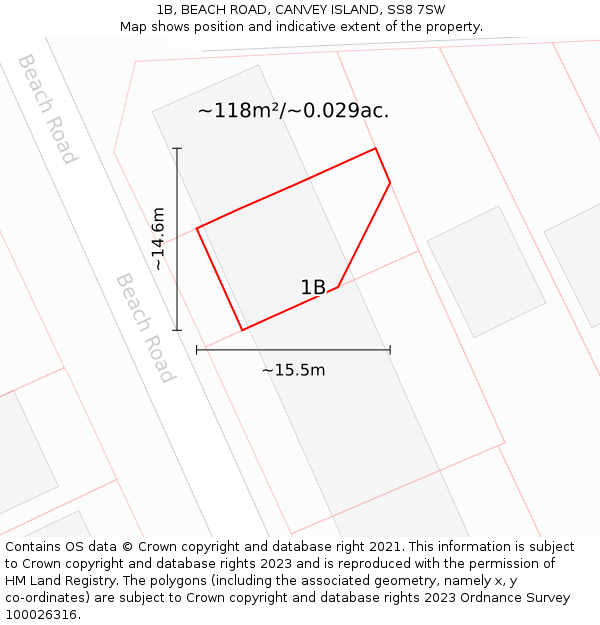 1B, BEACH ROAD, CANVEY ISLAND, SS8 7SW: Plot and title map