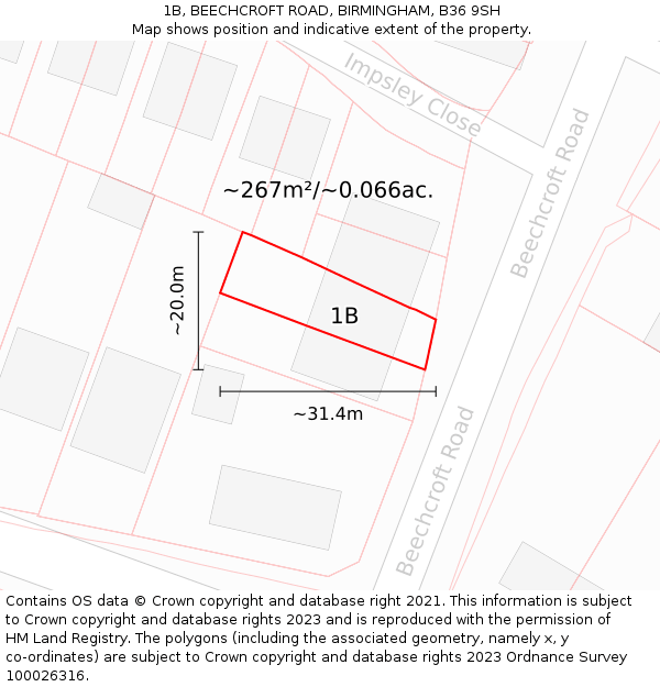 1B, BEECHCROFT ROAD, BIRMINGHAM, B36 9SH: Plot and title map