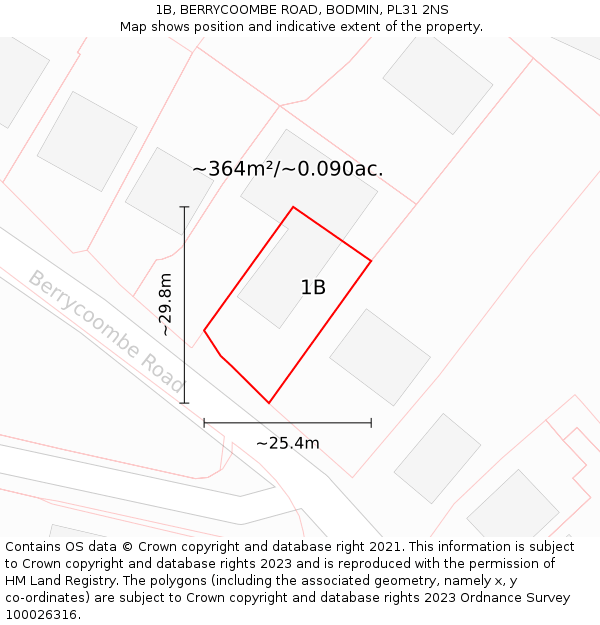 1B, BERRYCOOMBE ROAD, BODMIN, PL31 2NS: Plot and title map