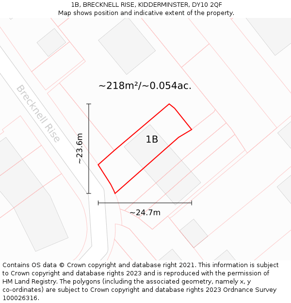 1B, BRECKNELL RISE, KIDDERMINSTER, DY10 2QF: Plot and title map