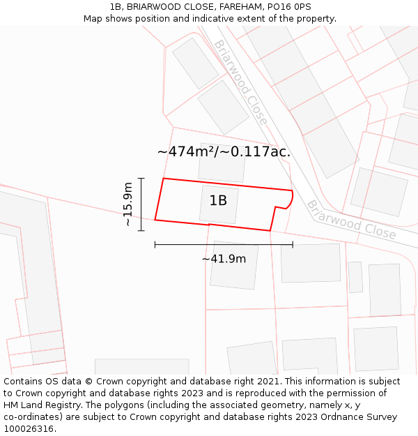 1B, BRIARWOOD CLOSE, FAREHAM, PO16 0PS: Plot and title map