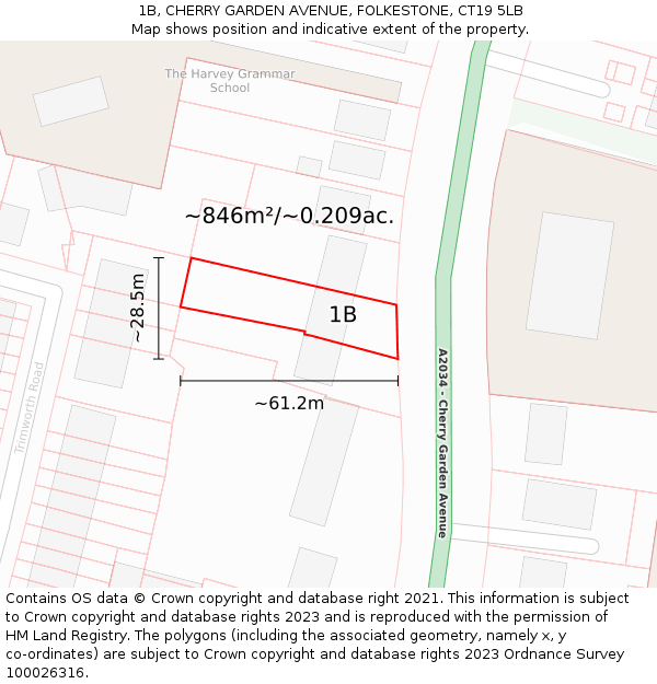 1B, CHERRY GARDEN AVENUE, FOLKESTONE, CT19 5LB: Plot and title map