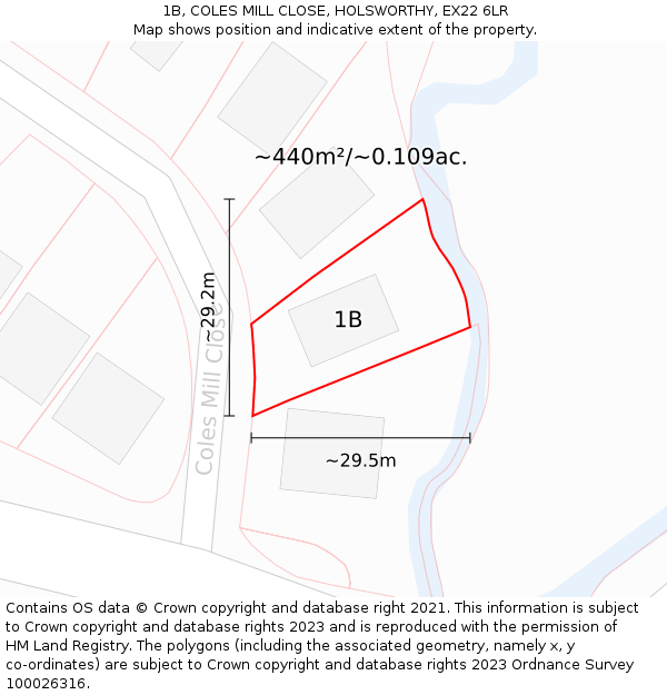1B, COLES MILL CLOSE, HOLSWORTHY, EX22 6LR: Plot and title map