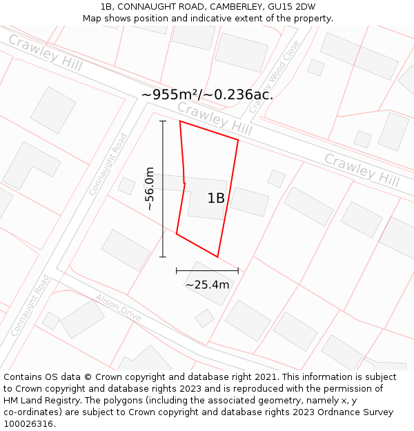 1B, CONNAUGHT ROAD, CAMBERLEY, GU15 2DW: Plot and title map