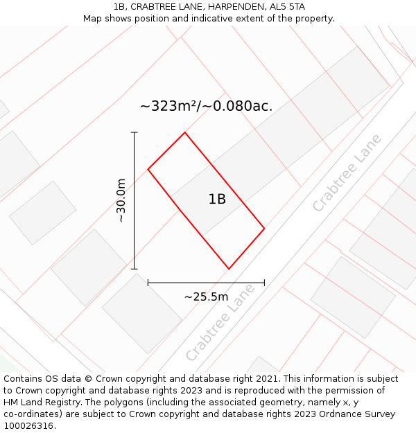 1B, CRABTREE LANE, HARPENDEN, AL5 5TA: Plot and title map