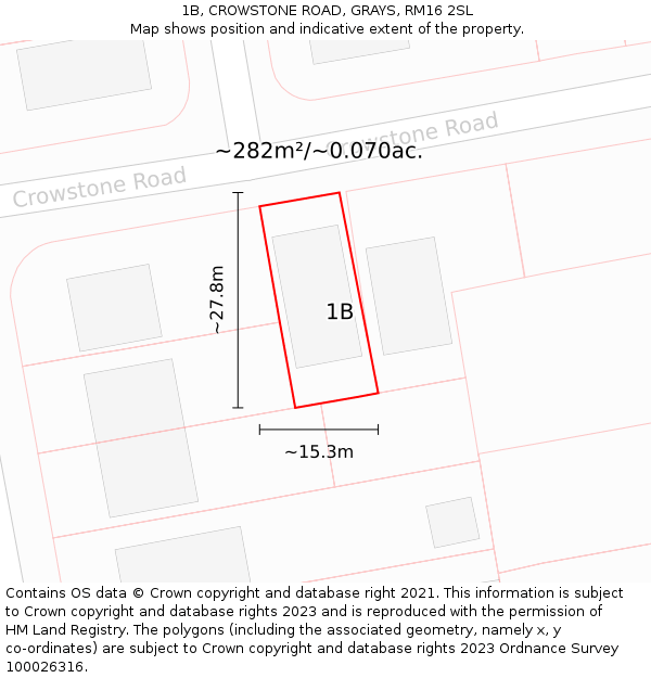 1B, CROWSTONE ROAD, GRAYS, RM16 2SL: Plot and title map