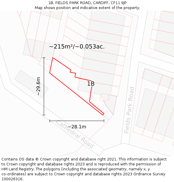 1B, FIELDS PARK ROAD, CARDIFF, CF11 9JP: Plot and title map