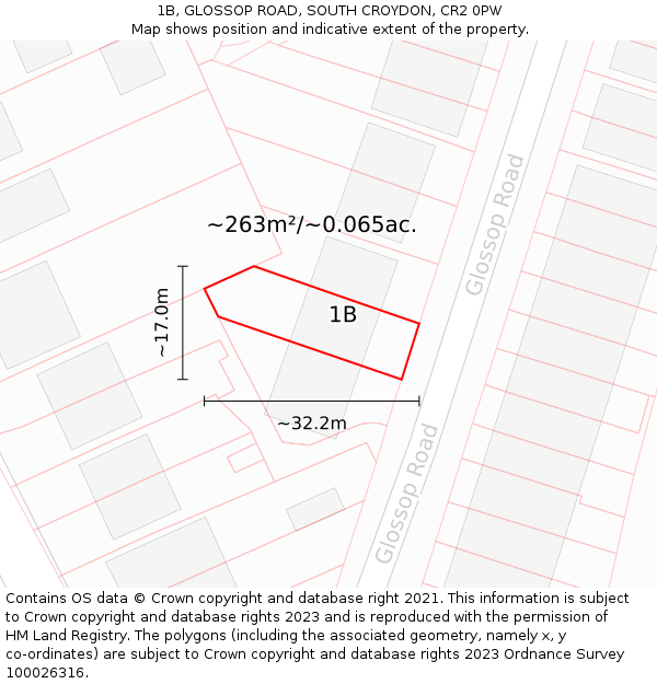 1B, GLOSSOP ROAD, SOUTH CROYDON, CR2 0PW: Plot and title map
