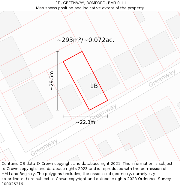 1B, GREENWAY, ROMFORD, RM3 0HH: Plot and title map