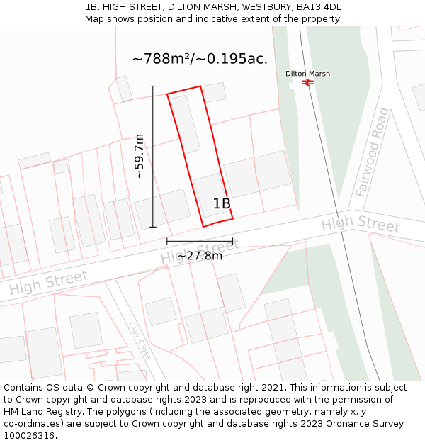 1B, HIGH STREET, DILTON MARSH, WESTBURY, BA13 4DL: Plot and title map