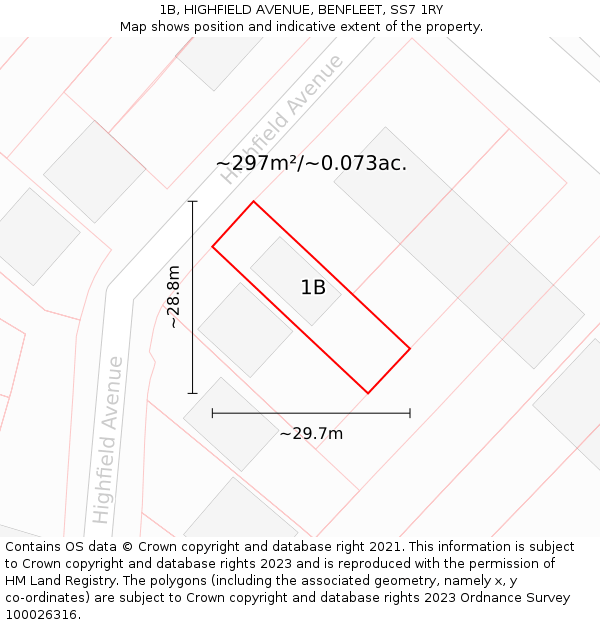 1B, HIGHFIELD AVENUE, BENFLEET, SS7 1RY: Plot and title map