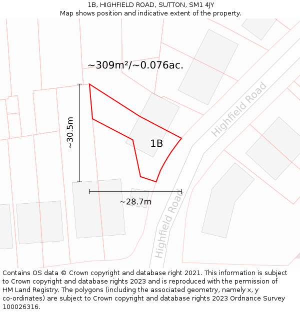 1B, HIGHFIELD ROAD, SUTTON, SM1 4JY: Plot and title map