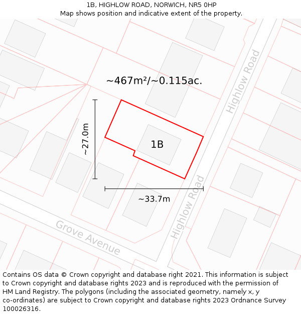 1B, HIGHLOW ROAD, NORWICH, NR5 0HP: Plot and title map
