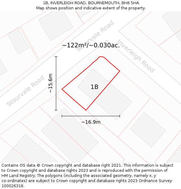 1B, INVERLEIGH ROAD, BOURNEMOUTH, BH6 5HA: Plot and title map