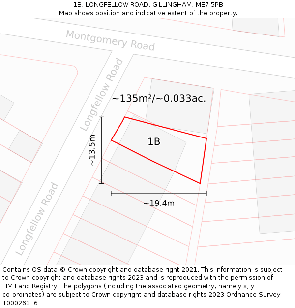 1B, LONGFELLOW ROAD, GILLINGHAM, ME7 5PB: Plot and title map